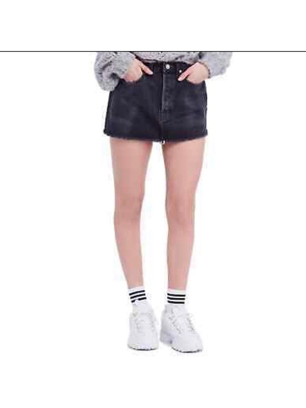 Free People Black Denim Mini Skirt A-Line Raw Hem Rugged Utility Vibe Size 6